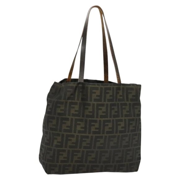FENDI Zucca Canvas Tote Bag Nylon Brown Black Auth bs27180 - Picture 1 of 16